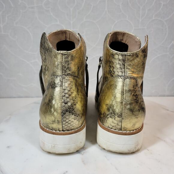 SILENT D Anthro OHMY Booties EU 38 US 7.5 Gold Leather Snakeskin Zipper Ankle - Picture 7 of 14